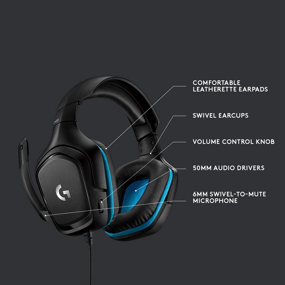 Logitech G432 DTS:X 7.1 Surround Sound Wired PC Gaming Headset (Leatherette)