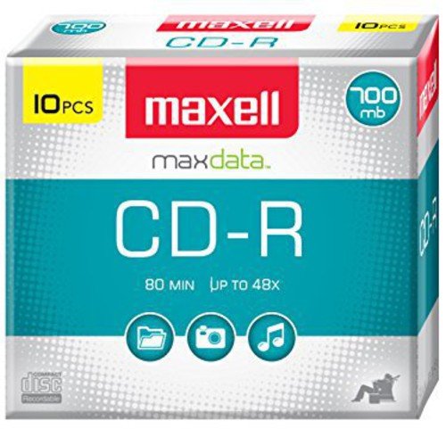 Maxell MAX648210  CD Recordable Media, CD-R, 40x, 700 MB, 10 Pack Slim Jewel Case