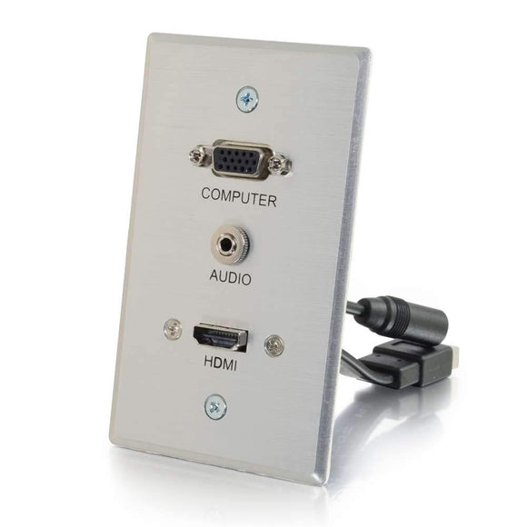 C2G 60144 HDMI, VGA and 3.5mm Pass Through Single Gang Wall Plate, Aluminum