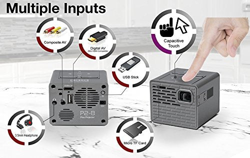 AAXA P2-B LED DLP Mini Projector - Built-in Battery, Support Full HD 1080p for Smartphone, Laptop, Gaming, Movie, Travel, Camping, Portable Projector with Mini-HDMI, TF, USB, AV Inputs, Media Player