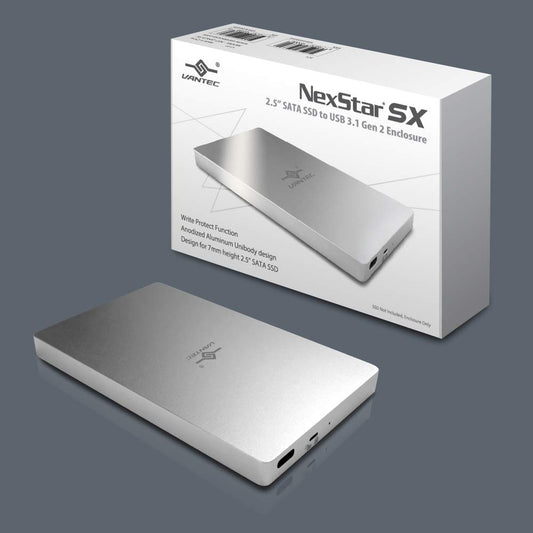 Vantec 2.5" SATA SSD to USB 3.1 Gen 2 Type C Enclosure with Type C to C Cable (NST-204C3-SV), Pocket Size, Silver