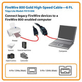 Tripp Lite F019-006 6 -Feet IEEE 1394b Firewire 800 Gold Hi-Speed Cable, 9pin/4pin