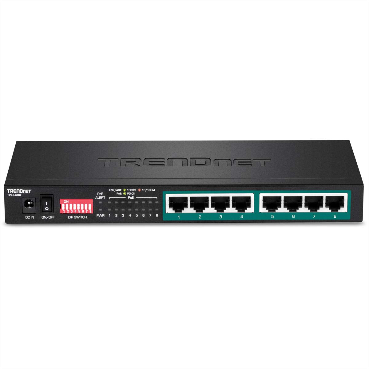 TRENDnet 8-Port Gigabit Long Range Poe+ Switch, TPE-LG80, 65W Poe Budget, Ethernet/Network Switch, Long-Range Poe+ Extends Range Up to 200M (656 ft.), 16 Gbps Switching Capacity, Lifetime Protection