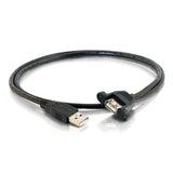 C2G 28064 Panel-Mount USB 2.0 A Male to A Female Cable, Black (3 Feet, 0.91 Meters)