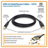 Tripp Lite USB 2.0 Hi-Speed A/B Cable (M/M) 10-ft. (U022-010)