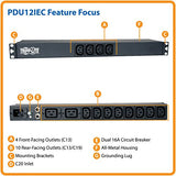 Tripp Lite PDU12IEC PDU Basic 100V-240V 16A 12 C13, 2 C19 C20 Horizontal 1URM