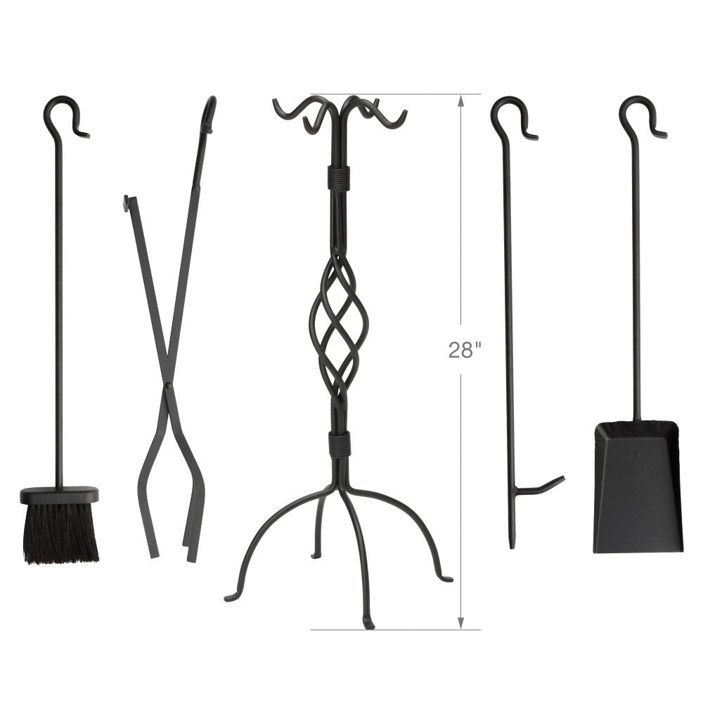 Uniflame 5-Piece Black Wrought Iron Fireset with Center Weave