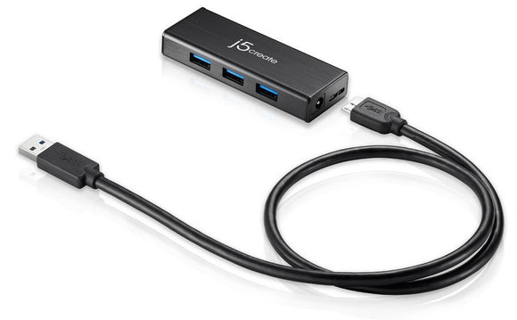 USB 3.0 4-Port Mini HUB by j5create | Portable Adapter, USB 3.0/2.0 for Windows, Mac OS, Linux OS Black