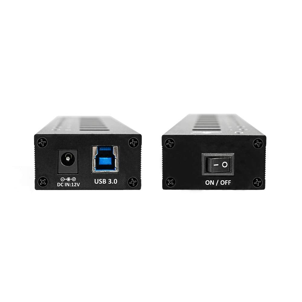Vantec 10-Port USB 3.0 Hub, Aluminum, Full Powered, Mountable, with All Ports Data & Charging Up to 1.5A, BC 1.2, Premium 12V/5A, 60W Power Adapter (UGT-AH110U3-BK)