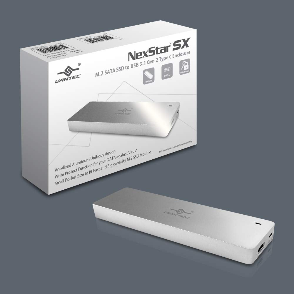 M.2 SATA SSD to USB 3.1 Gen 2 Type C Enclosure with Type C to C Cable, Silver (NST-203C3-SV)