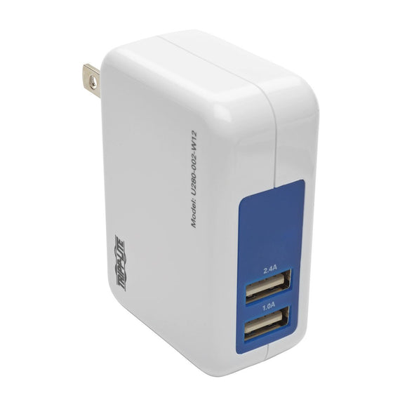 Tripp Lite Dual Port USB Tablet Wall Travel Charger 5V/1.0/2.4A (U280-002-W12), White/Blue