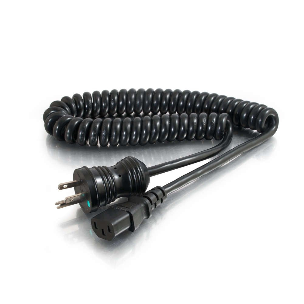 C2G 48066 18 AWG Coiled Hospital Grade Power Cord - NEMA 5-15P to IEC320C13, TAA Compliant, Black (8 Feet, 2.43 Meters)