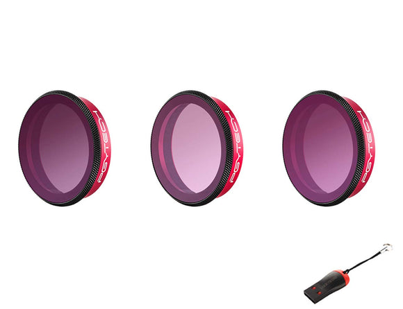 PGYTECH OSMO Action ND-PL Filter Gradient Set ND8-GR ND16-4 ND32-8 (Professional) with Luckybird USB Reader