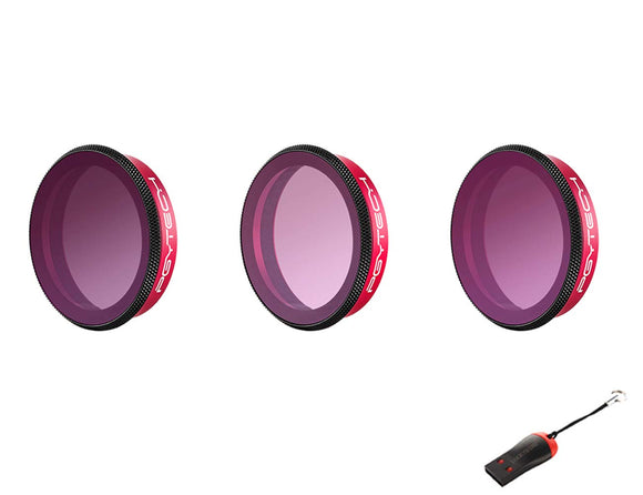 PGYTECH OSMO Action ND-PL Filter Gradient Set ND8-GR ND16-4 ND32-8 (Professional) with Luckybird USB Reader
