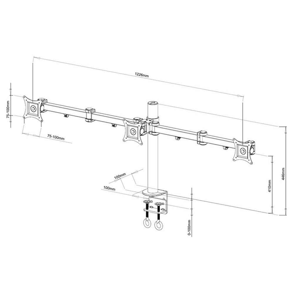 Techly 3 Monitor Desk Stand for 13-24in Screens