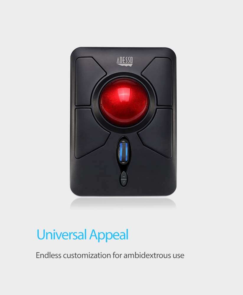 open box Adesso iMouse T50 Wireless Ergonomic Finger Trackball Mouse with Nano USB Receiver, Programmable 7 Button Design, and 5 Level DPI Switch, for Left and Right Hand