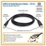 Tripp Lite U022-015 15-Feet Usb2.0 Certified Gold A/B Device Cable