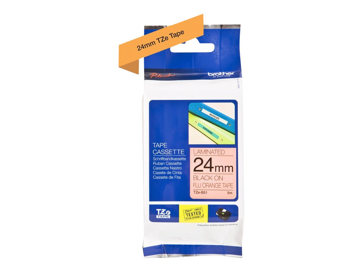 Brother Laminated Black on Fluorescent Orange 1-Inch Tape-Retail Packaging (Tzeb51)-Retail Packaging
