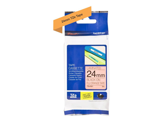 Brother Laminated Black on Fluorescent Orange 1-Inch Tape-Retail Packaging (Tzeb51)-Retail Packaging
