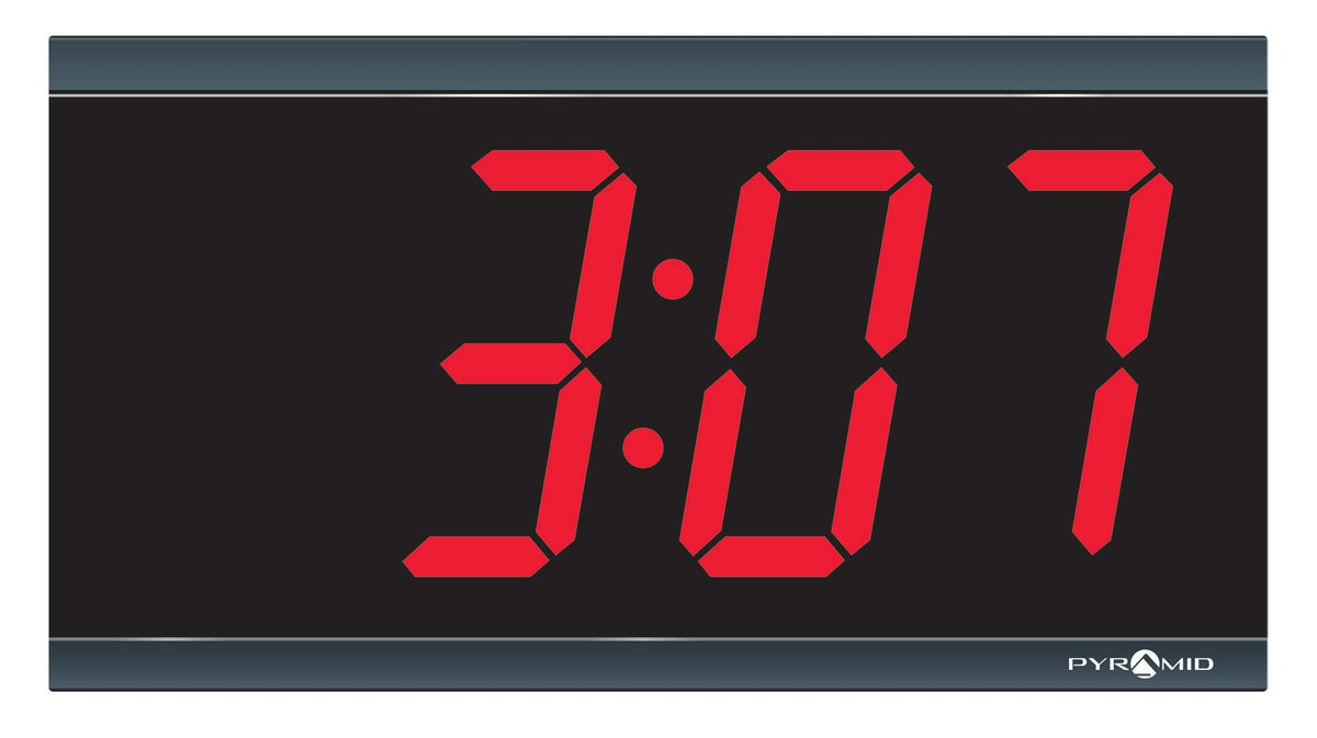 Pyramid Extra Large 4" numeral Red LED Digital Clock, 4-Digit, 110V, 6' cord, Made in USA (DIG-4B)