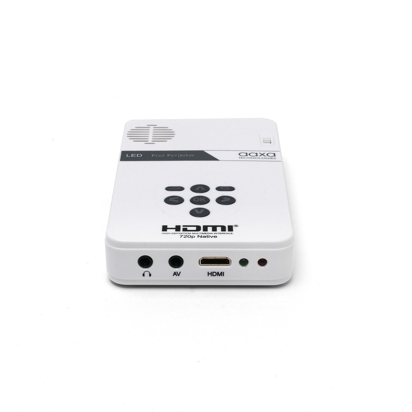 AAXA Technologies KP-101-01 AAXA LED Pico Micro Video Projector - Pocket Size Portable Mobile Mini Projector with mini-HDMI, built-in Media Player & Speakers, 3.5mm Aux Out, Micro SD/USB readers and 80 Min Lithium-Ion Battery
