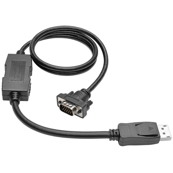 Tripp Lite DisplayPort to VGA Active Cable Adapter, DP 1.2 with Latches, DP to HD15 (M/M), DP2VGA, 1080p, 3' (P581-003-VGA-V2), Black