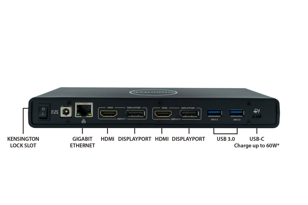 VT4500 Dual 4K with Power Delivery (901250) | Dual DP, Dual HDMI, Type C, USB 3.0 | Pd of Up to 60Watts, Dual 4K Displays (Resolutions Up to 4096 X 2160 at 60 Hz) | Audio-Out, MIC-in