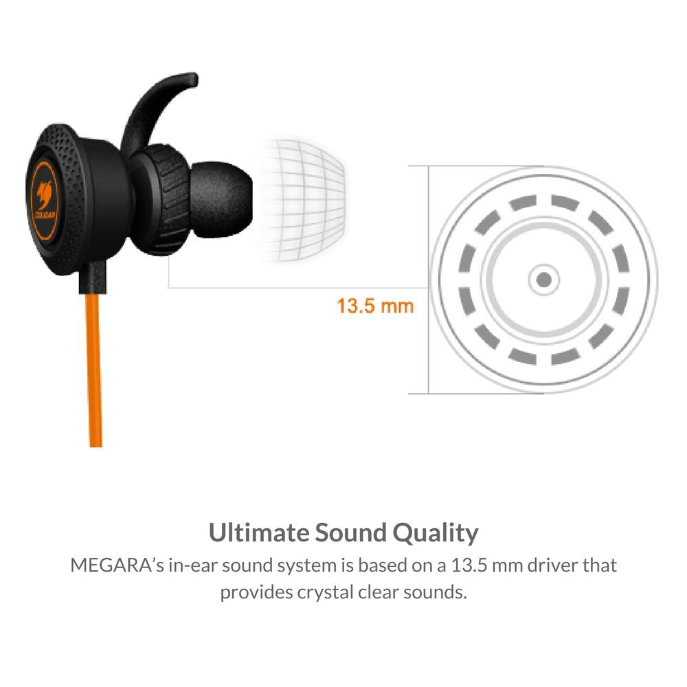 Cougar 3H200P13B.0001 MEGARA Gaming Headset Headphone Earbuds - Dual Microphone in Line Volume Manager - Noise Isolation - for Gaming PC, Laptop, Mac