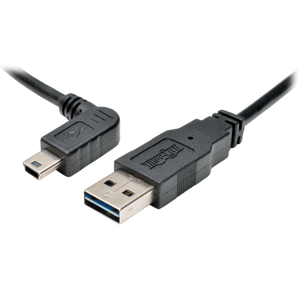 TRIPP LITE 6-Feet USB 2.0 Universal Reversible Cable A to Le-Feet Angle 5-Pin Mini B, Black (UR030-006-LAB)