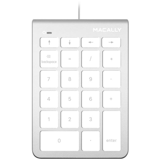Macally Wired USB Numeric Keypad Keyboard for Laptop, Apple Mac iMac MacBook Pro/Air, Windows PC, or Desktop Computer with 5 Foot Cable & 22 Key Slim Number Pad Numerical Numpad - Silver (NUMKEY22)