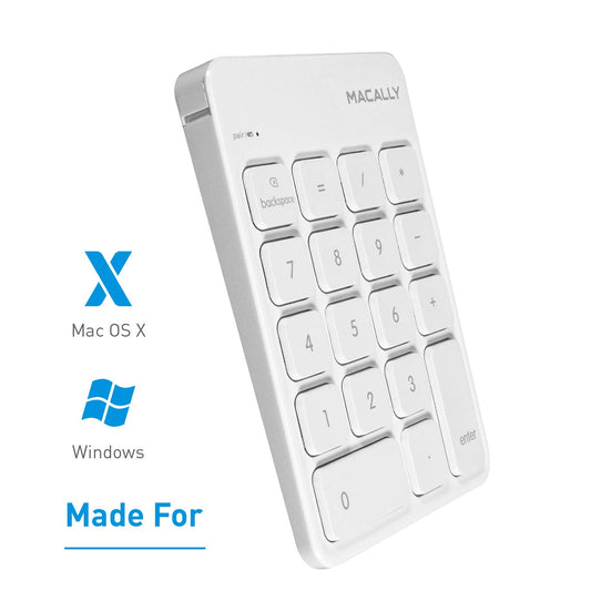Macally Wireless Bluetooth Numeric Keypad Keyboard for Laptop, Apple Mac iMac MacBook Pro/Air, iPad Windows PC, Tablet, or Desktop Computer Rechargeable 18 Key Slim Number Pad Numerical Numpad - White