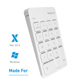Macally Wireless Bluetooth Numeric Keypad Keyboard for Laptop, Apple Mac iMac MacBook Pro/Air, iPad Windows PC, Tablet, or Desktop Computer Rechargeable 18 Key Slim Number Pad Numerical Numpad - White