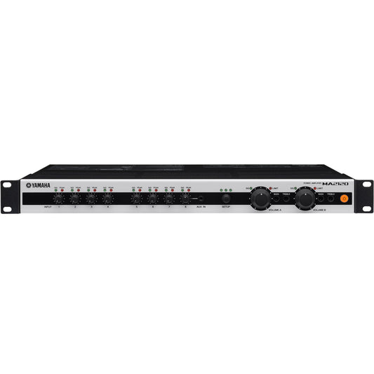 Mixer Amp with 2 Stereo Inputs and 6 Mic/Line Inputs. Output Eq and Crossover, C