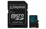 Kingston 64GB microSDXC Canvas Go 90R/45W U3 UHS-I V30 Card + SD Adptr