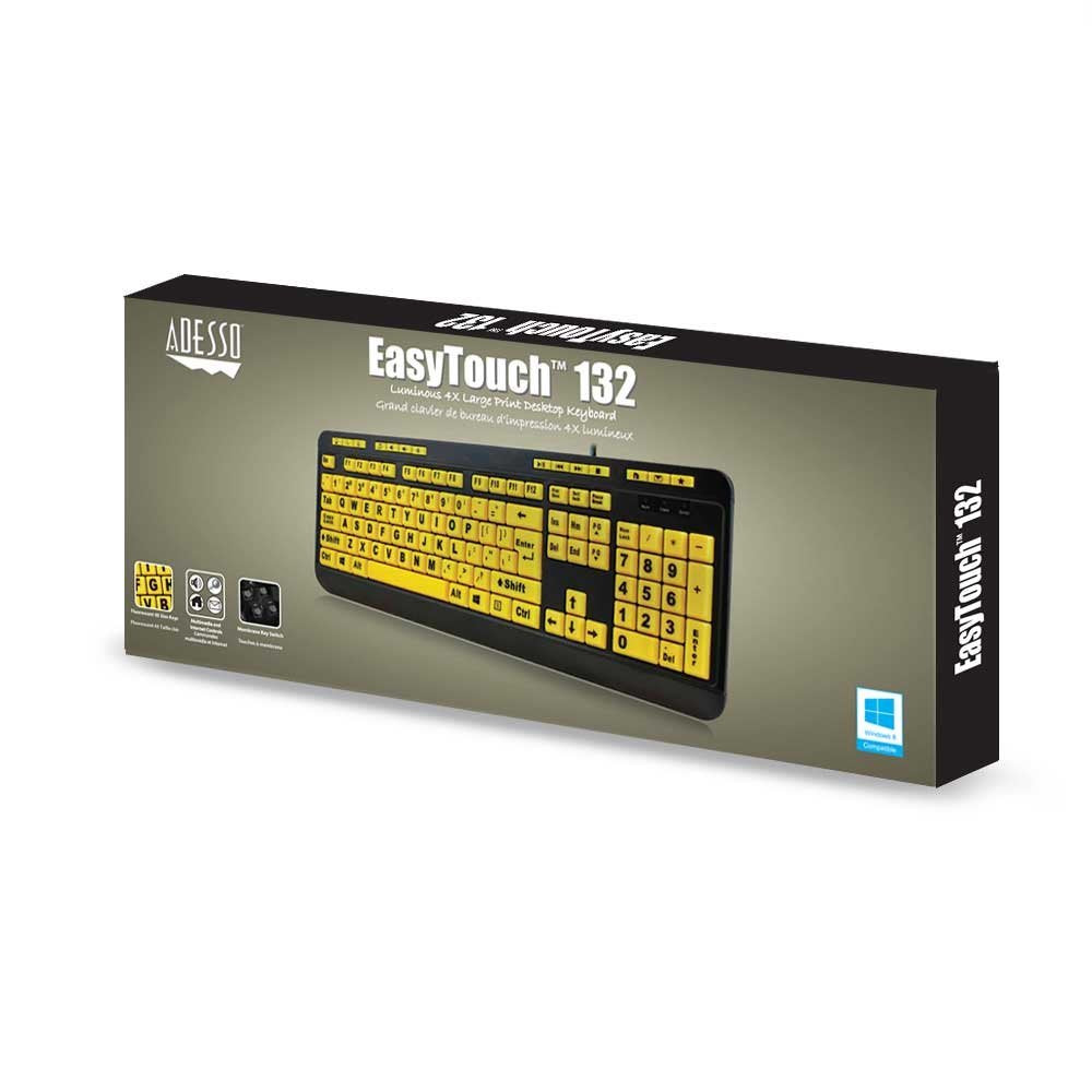 Adesso AKB-132UY - Luminous 4 X Large Print Multimedia Desktop USB Keyboard