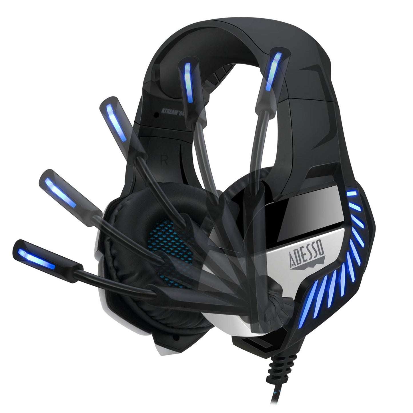 Adesso Xtream G4-7.1 Surround-Sound Gaming Headset with Noise Cancelling Microphone and LED Lighting for PC, PS4, Xbox, Nintendo Switch, and Laptops