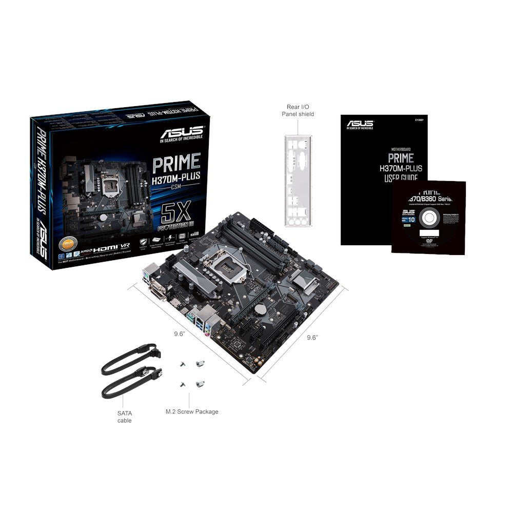 Asus Prime H370M-Plus/CSM Desktop Motherboard - Intel Chipset - Socket H4 LGA-1151 - Micro ATX - 1 x Processor Support - 64 GB D