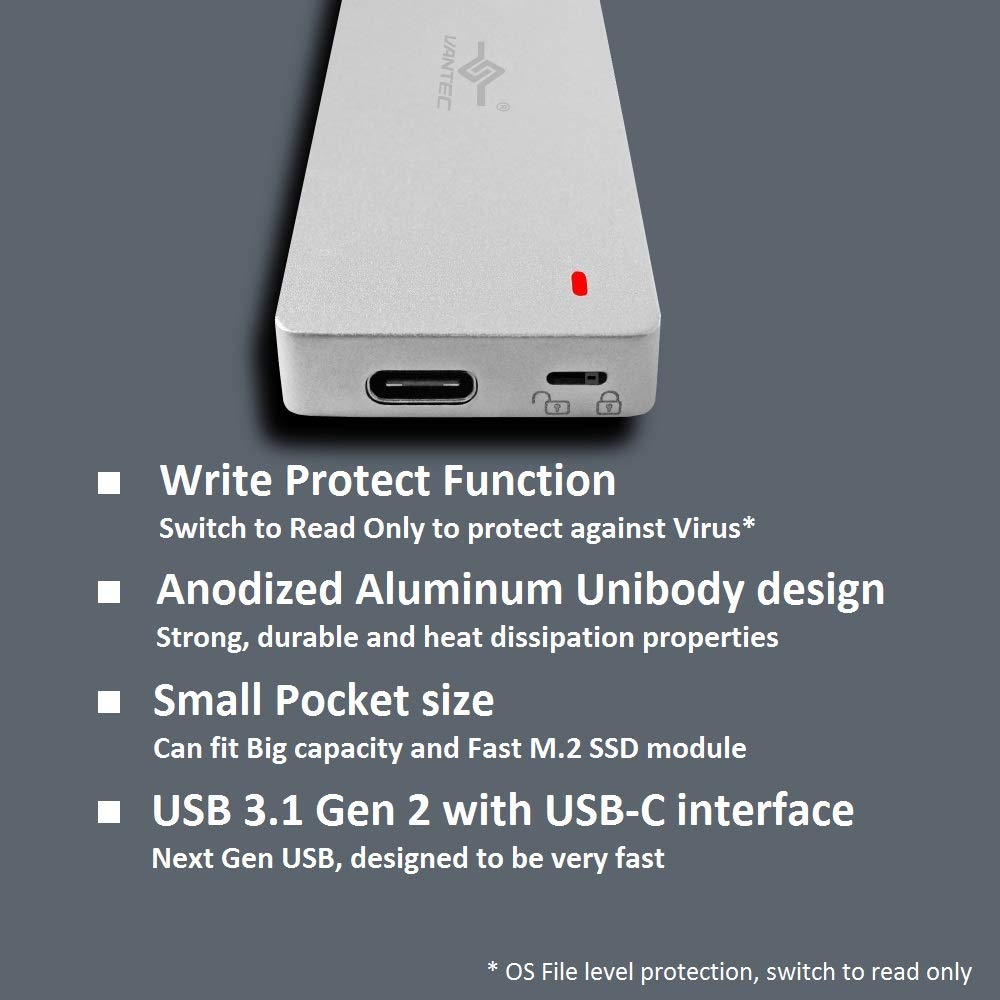 M.2 SATA SSD to USB 3.1 Gen 2 Type C Enclosure with Type C to C Cable, Silver (NST-203C3-SV)