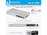 UBIQUITI US-16-150W Networks UniFi Managed PoE Plus 16-Port Gigabit Switch with SFP (150W)