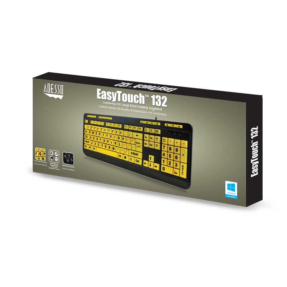 Adesso AKB-132UY - Luminous 4 X Large Print Multimedia Desktop USB Keyboard