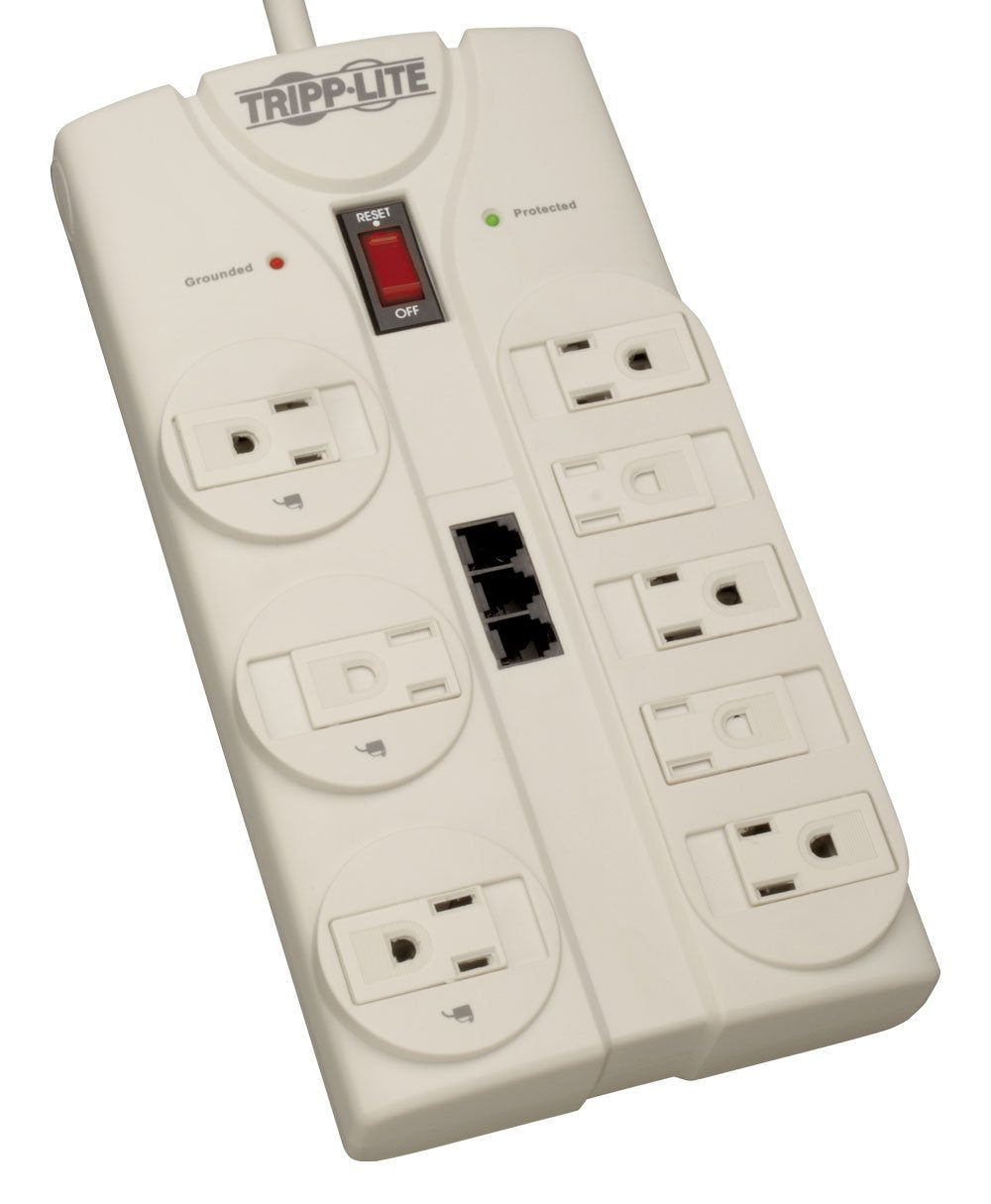 Tripp Lite TLP808TEL Surge Protector 120V 5-15R 8 Outlet RJ11 8-Feet Cord 2160 Joule