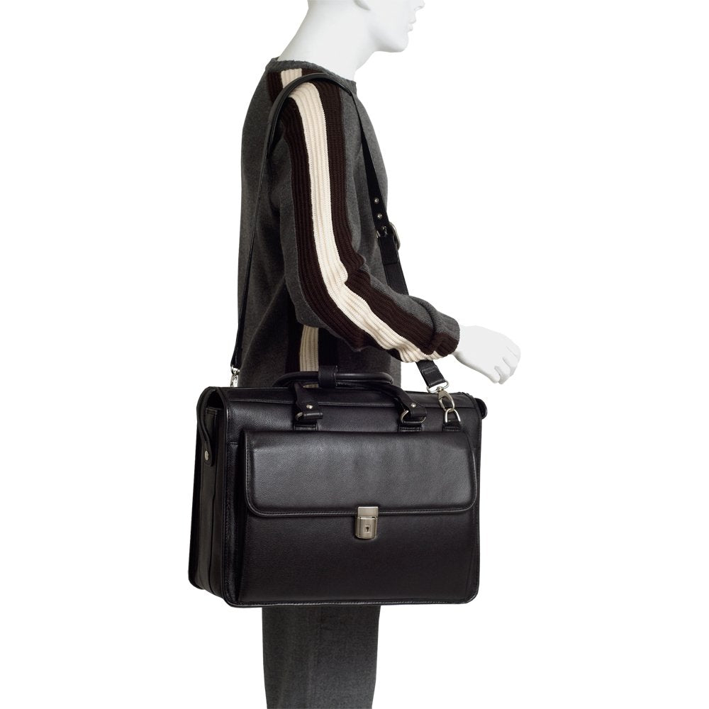 McKlein 15975 USA Gresham 15" Leather Litigator Laptop Briefcase Black
