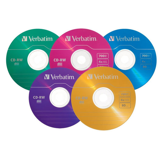 Verbatim CD-RW 700MB 2X-4X DataLifePlus with Color Surface and Matching Case - 10pk Slim Case, Assorted