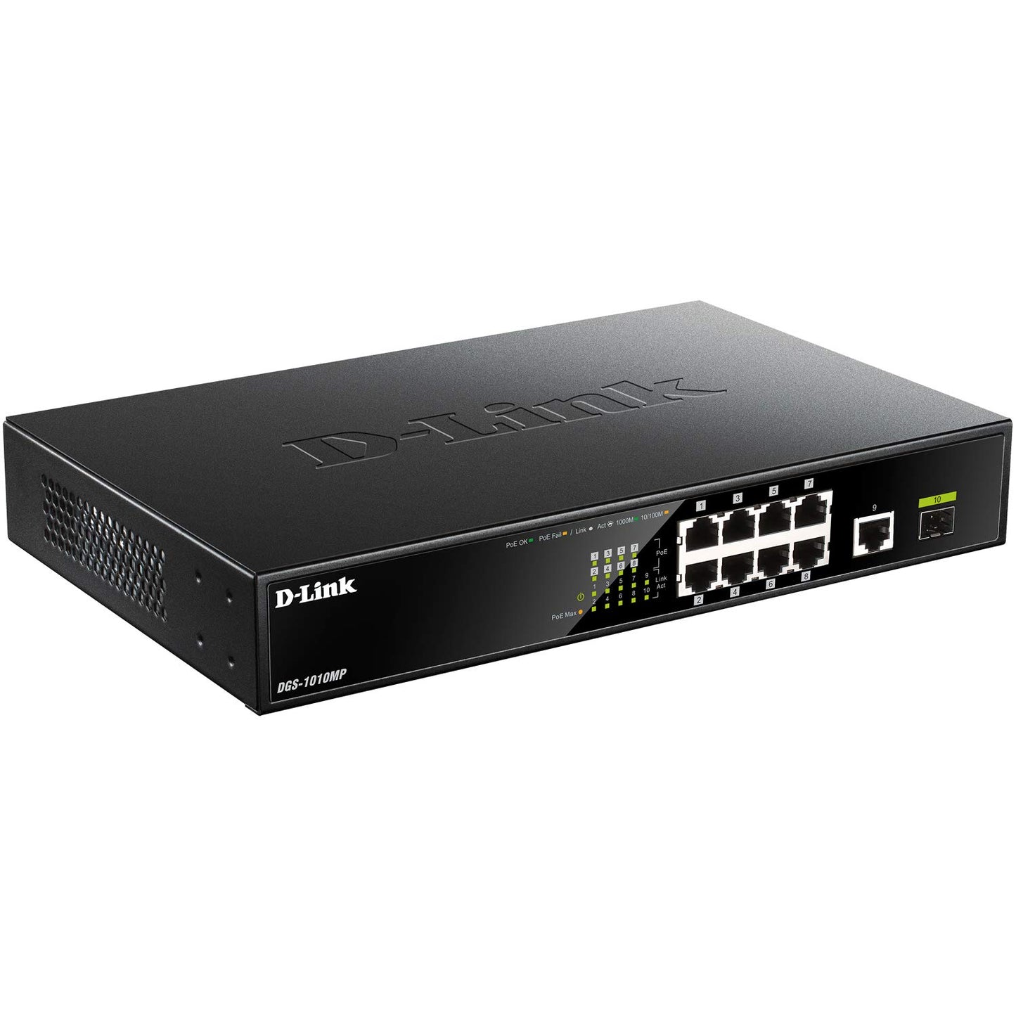 D-Link 8-Port PoE Desktop Switch with 1 GB Port and 1 SFP Port - (DGS-1010MP)