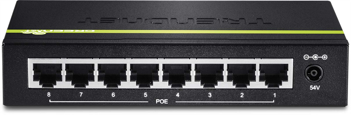 TRENDnet 8-Port Gigabit PoE+ Switch, TPE-TG80G, 8 x Gigabit PoE+ Ports, 123 W PoE Power Budget, 16 Gbps Switching Capacity, Desktop Switch, Ethernet Network Switch, Metal, Lifetime Protection