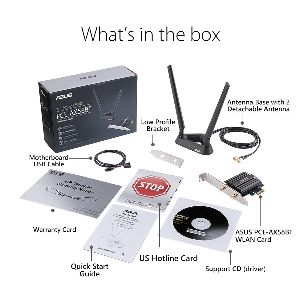 Asus AX3000 (PCE-AX58BT) Next-Gen WiFi 6 Dual Band PCIe Wireless Adapter with Bluetooth 5.0 - Ofdma, 2x2 Mu-Mimo and WPA3 Security
