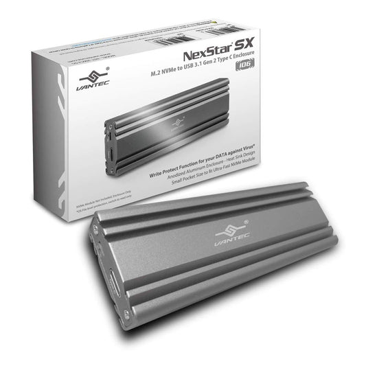 Vantec M.2 Nvme SSD to USB 3.1 Gen 2 Type C Enclosure with C to C Cable, Space Gray Color, ID6 (NST-206C3-SG)