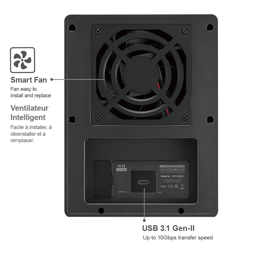 Mediasonic USB 3.1 4 Bay 3.5" SATA Hard Drive Enclosure - USB 3.1 Gen 2 10Gbps Type C/USB-C (HF7-SU31C)