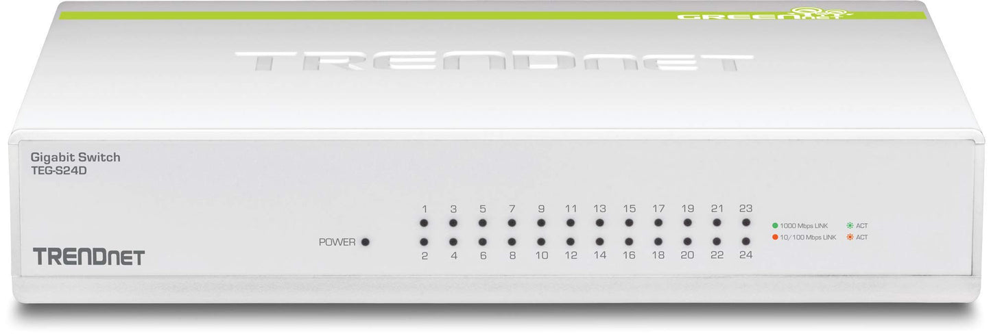 TRENDnet 24-Port Gigabit GREENnet Switch, QoS, 48 Gbps Switching Fabric, Fanless, Plug & Play, Half & Full Duplex, TEG-S24D