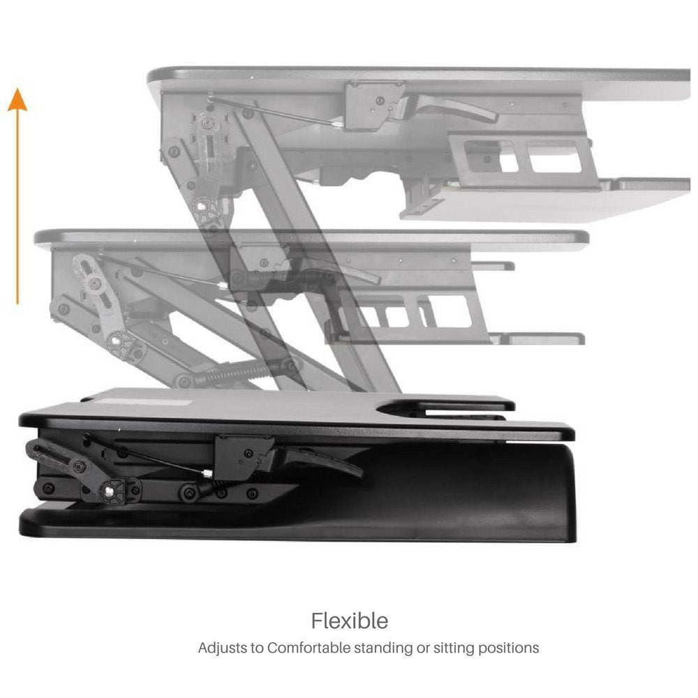 Techly Adjustable Sit and Stand Desk Computer Riser- Dual Monitor Stand workstation with Height Adjustable with Upgraded Gas Spring - Ergonomic keyboard tray- Up to 2 Monitors and 15kg/33lb capacity - Easy Installation - Black